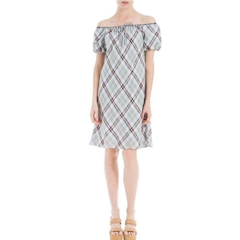 MAX STUDIO PRINTED OFF THE SHOULDER CASUAL DRESS
